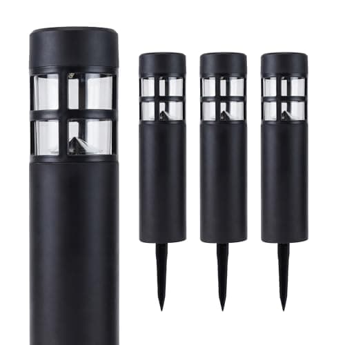 Image of Gardenwize - Pack of 4 Solar LED Pillar Stake Lights – Outdoor Garden Pathway Illumination for Patio, Decking, Borders, Camping, Pond or Memorial Use, Auto Dusk-to-Dawn, No Wiring
