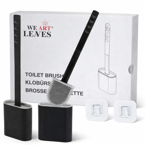 Image of Silicone Toilet Brushes & Holders – Pack of 2 Long Non-Slip Handle, Flexible Bristles for Easy Cleaning – Modern Drip-Free Base, Durable Black Bathroom Toilet Brush Set With Holder