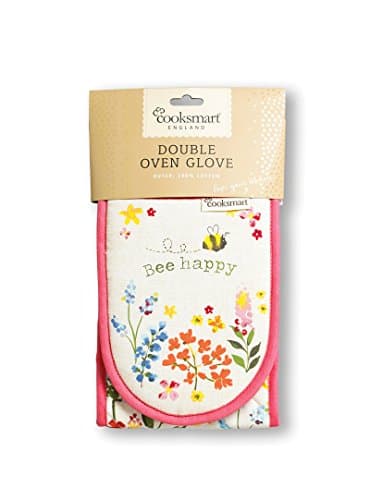 Image of Cooksmart Double Oven Gloves Heat Resistant | British Designed Heat Resistant Oven Gloves | Modern Oven Mitt & Potholder for Home Cooking | Heat Protection Kitchen Oven Gloves - Bee Happy