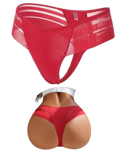 Image of ohmydear Womens Brazilian Knickers High Leg Thongs with Striped Mesh, V-Shape High Cut Sexy Panties, Breathable Soft Cotton Gusset, Multipack UK Size 10-18 Red