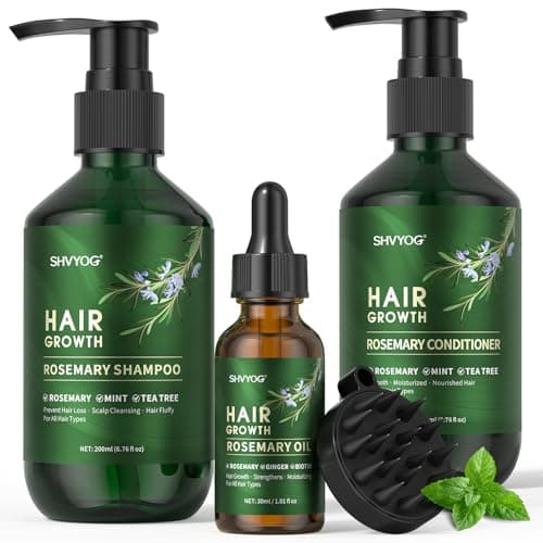 Image of Rosemary Shampoo Conditioner Set, Rosemary Hair Growth Oil with Mint Biotin, Organic Anti Hair Loss Shampoo, Cleanse Moisturize Hair and Keep Scalp Health, 3Pcs Set Gifts for Men Women, 200ml*2+30ml
