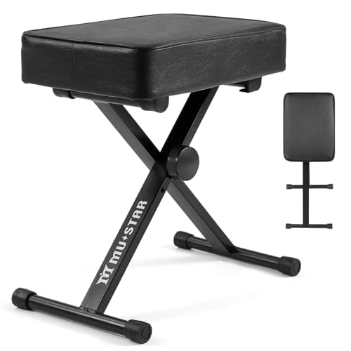 Image of MUSTAR Piano Stool, X-Style Adjustable Height Piano Bench, 8.7cm Padded Folding Piano Keyboard Bench, Portable Piano Stool, Black
