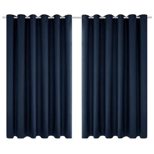Image of Deconovo Super Soft Solid Eyelet Thermal Insulated Blackout Curtains for Bedroom, 90" Width x54 Drop, 1 Pair, Navy Blue