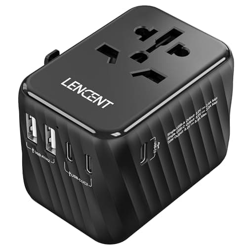 Image of LENCENT Universal Travel Plug Adapter Worldwide with 3 USB C and 2 USB A Ports, International Travel Adapter for UK to EU, USA, UK, Australia, Thailand, Japan(28W, Black)