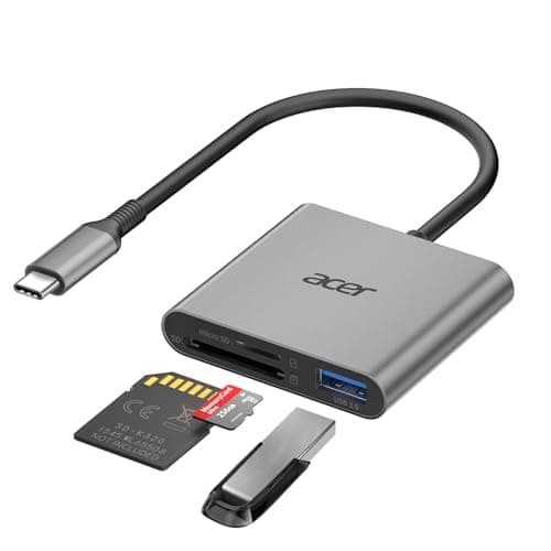 Image of acer SD Card Reader with USB 3.0, 3-in-1 USB C to SD Card Adapter, Aluminum Memory Card Reader for TF/UHS-I/SDXC/SDHC/MMC/RS-MMC, for iPhone 16/15, MacBook Pro/Air, iPad Pro, Android, Galaxy S24