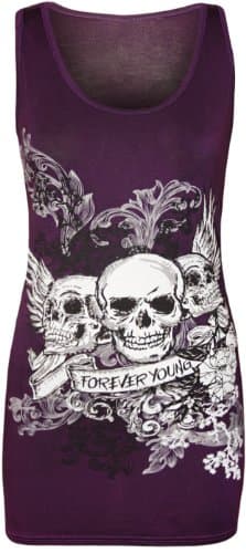 Image of WearAll Womens Skull Forever Young Print Racer Back Sleeveless Ladies Vest Top - Purple - 12-14