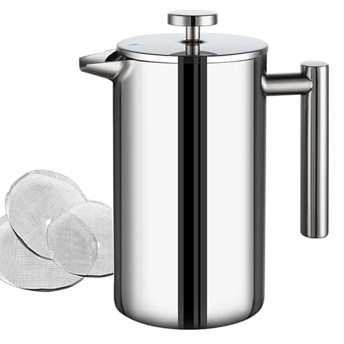 Image of Wrobic Cafetiere French Press Coffee Maker, 1500ml/50oz large insulated cafetiere, Double-Wall Insulated Stainless Steel, 3 Level Filtration System, French Press for Home, Camping and Office, Silver
