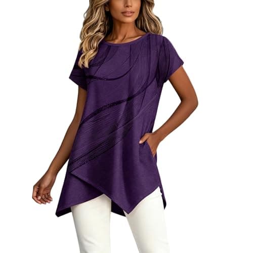 Image of Art Line Summer Crew Neck T-Shirt, purple, S