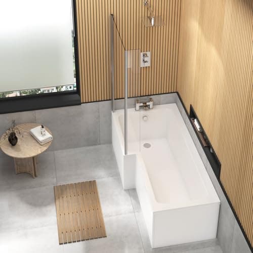 Image of Qubix 1500 x 850mm Left Hand L-Shaped Shower Bath Bathtub Compact Bathroom Solution