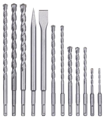 Image of Original Einhell SDS-plus Drill Chisel Set (Hammer Drill Accessories, Includes 10x Masonry Drills, 1x Flat Chisel, 1x Pointed Chisel, in Practical Case)