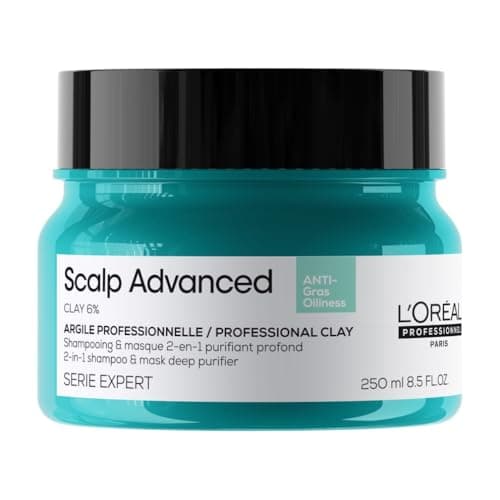 Image of L'Oréal Professionnel Scalp Advanced, Professional Clay Anti-Oiliness 2-in-1 Deep Purifier Shampoo and Hair Mask, For Oily and Greasy Hair, Serie Expert, 250ml