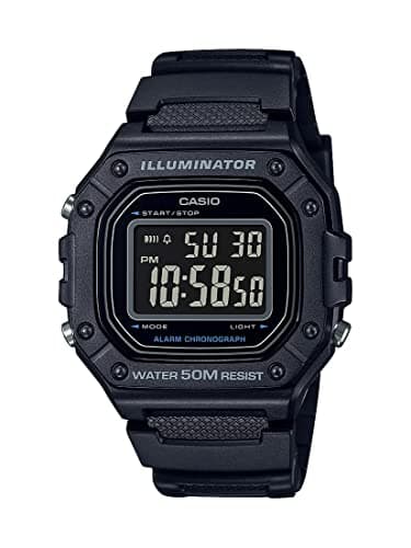 Image of Casio Illuminator Daily Alarm Chronograph Digital Stopwatch W218H-1BV, Black/Black, Modern Digital