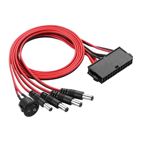 Image of ELFJMZP PC PSU ATX 24-pin to DC 5521 male adapter cable, 4-port 12V DC power distributor with switch, suitable for DC fans, LED strips and electronics projects (1.6 ft / 0.5 m)