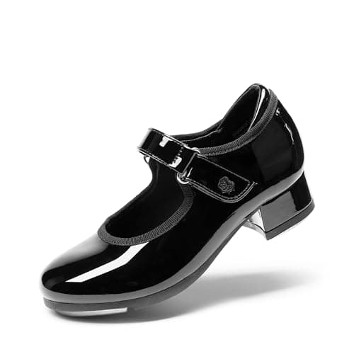 Image of DREAM PAIRS Girls Tap Shoes Easy Strap Dance Shoes Girls Mary Jane Flats for Toddler/Little Kid/Big Kid,Size 11 Little Kid,Black-Pat-1,SDDS2401K