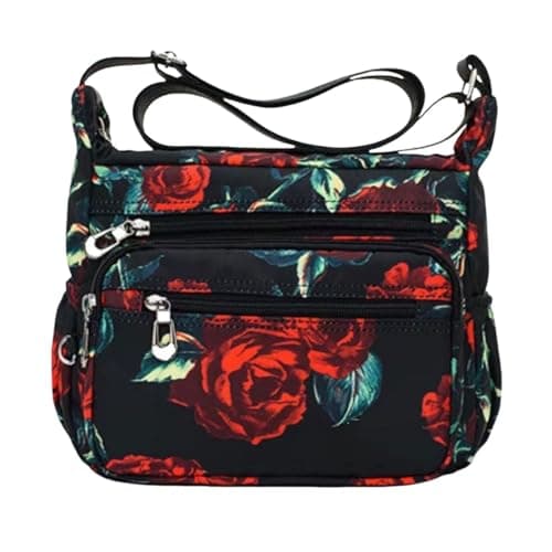 Image of FAVORTALK Crossbody Bag Over Shoulder Bags for Girls Women and Ladies Floral Messenger Handbags with Adjustable Wide-Strap Nylon Cross Body Bag with Multi Pocket for Travel Daily Use - B39108