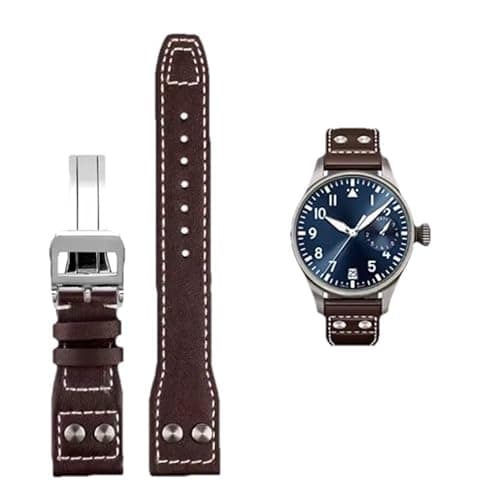 Image of Genuine Leather Watch Strap for IWC Big Pilot/Portuguese, 20mm-22mm with Buckle, Black and Brown (Brown, 22mm, No Clasp)