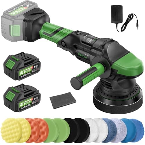 Image of Ginour Cordless Car Polisher for Car Detailing, 900W Brushless Dual Action Car Polisher with 2*21V3.0AhBatteries, 5 Variable Speeds 2000-4600OPM, Car Buffer Polisher Machine with Side Handle, 5in disc