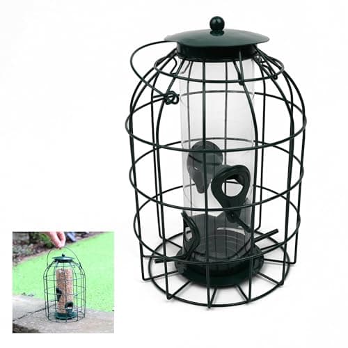 Image of DIVCHI Large Heavy Duty Squirrel Proof Bird Feeder For Wild Seed Feed Mix Outdoor Garden Use - With Strong Metal Cage To Deter Squirrels & Large Birds (Caged Feeder)