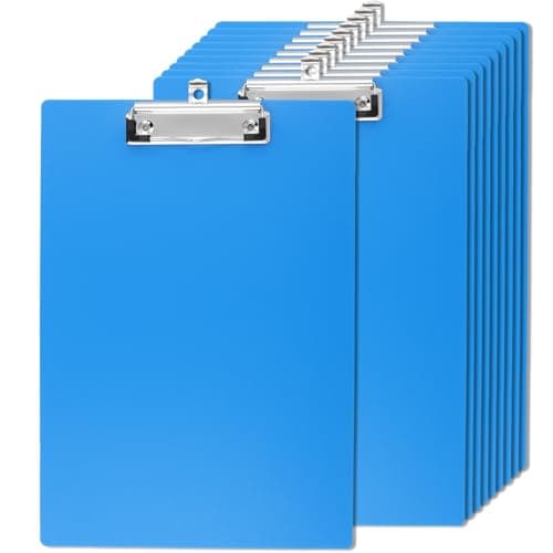 Image of MUKLEI 10 Pack A4 Plastic Clipboard, 315x220mm Multipack Clipboards with Low Profile Clip, Blue Heavy Duty Clipboard Paper Holder Writing Board for Document, Form, Memo