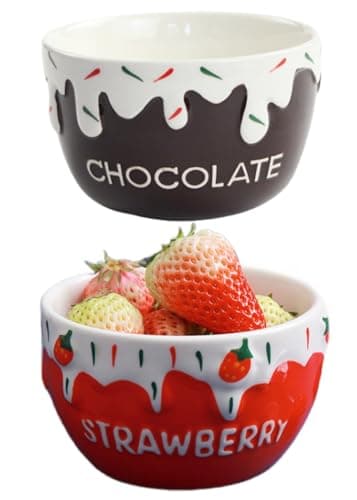 Image of yaocoral 2 Pack 16 OZ Large Ceramic Candy Bowl Strawberry Candy Dish Cute Ceramic Bowls for Dessert,Snack,Fruit,Yogurt,Cereal,Ice Cream,Breakfast,Salad,Soup,Pasta