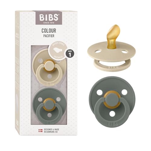 Image of BIBS Colour Anatomical Soother 2-Pack, BPA Free Dummy Pacifier, Orthodontic Nipple. Natural Rubber Latex, Made in Denmark, Size 1 (0-6 Months), Vanilla/Pine