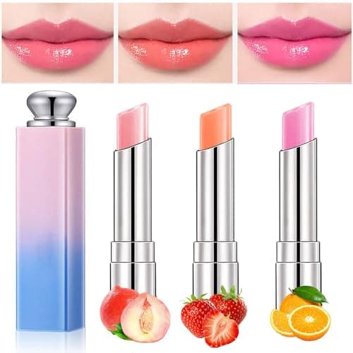 Image of 3Pcs Color Changing Lipstick Lip Balm Set- Crystal Jelly Lip Gloss, Long Lasting Nutritious Tinted Lip Balm Moisturizer Magic Temperature Color Change Lip Gloss for Women