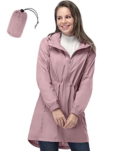 Image of 33,000ft Women's Rain Jacket Lightweight Hooded Long Rain Coat Waterproof Jacket Ladies Packable Functional Jacket Windbreaker Breathable Active Outdoor Coats Pink M/12
