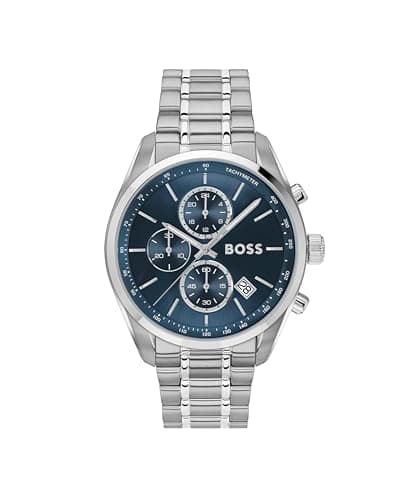 Image of BOSS Chronograph Quartz Watch with Calendar for Men Grand Prix 44 Collection with Silver Stainless Steel Bracelet - 1514226
