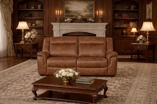 Image of SC Furniture Ltd Tan Brown High Grade Leather Gel Reclining 2 Seater Sofa Suite CLIFTON