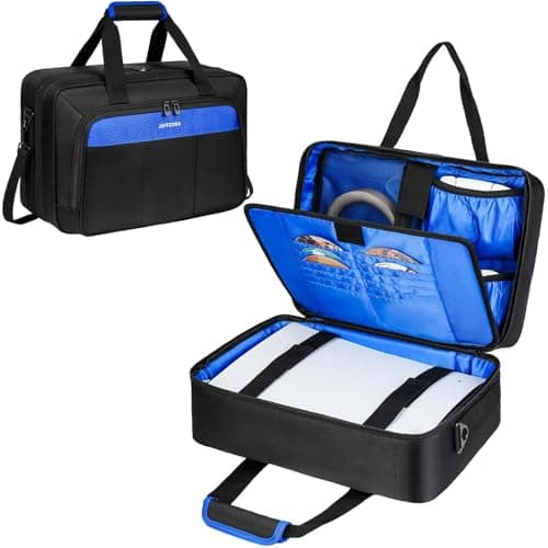 Image of Jaffzora Carrying Case for PS5 PRO/PS5/PS5 Slim, Travel Protective Bag Fits for PlayStation 5 Console, Controllers, Game Discs & Gaming Accessories, Black&Blue
