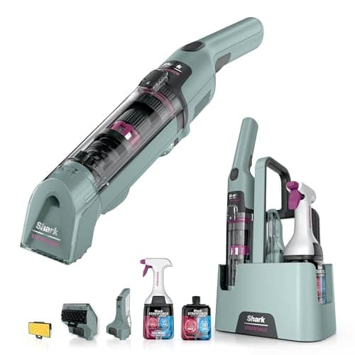Image of Shark StainForce Cordless Spot Cleaner Lightweight & Portable Spot, Stain, & Odour Eliminator for Carpets, Upholstery, with Storage Caddy, Accessories and 2x 500ml Cleaning Solution, HX100UKCP