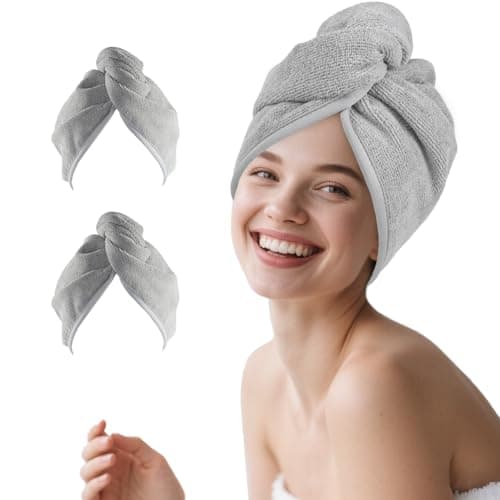 Image of Poyday Microfibre Hair Towel Wrap: 2Pack Head Drying Towel Super Absorbent Anti Frizz Turban Towelling For Women Girls Long Wet Plopping Curly Hair