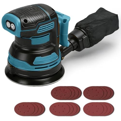 Image of Cordless Random Orbit Sander Compatible with Makita 18V Battery (No Battery), 125mm Brushless Electric Orbital Sander with 4000-8000rpm 3 Variable Speed, 21 Sandpaper and Dust Collector