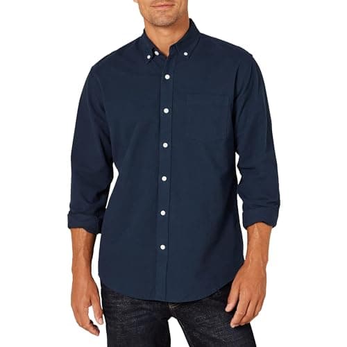Image of Amazon Essentials Men's Regular-Fit Long-Sleeve Pocket Oxford Shirt, Navy, L