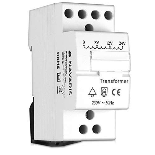 Image of Navaris Door Bell Transformer 8V 12V 24V - For Wired Doorbell Chimes - DIN Rail Mountable 8VA 230V Mains Converter 8/12/24 Volts Output - White