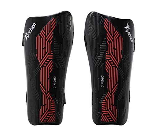 Image of Precision Origin.0 Strap Shin Guards, Black/Red