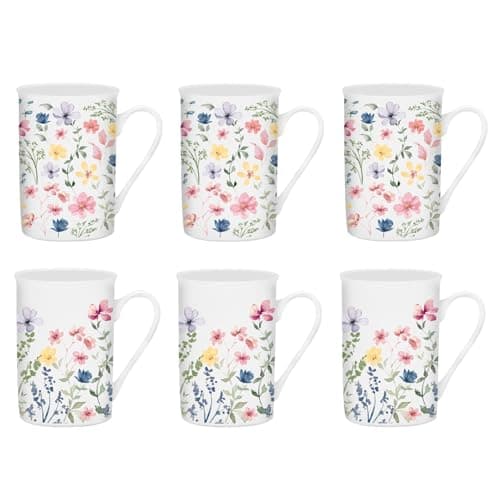 Image of YöL Set of 6 Floral New Bone China Coffee Mugs Afternoon Tea Cups Home Kitchen