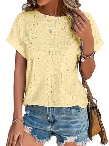 Image of Cuptacc Womens Tops Ladies T Shirts Short Sleeve Crew Neck Elegant Blouses Clothing Beige M 38-40