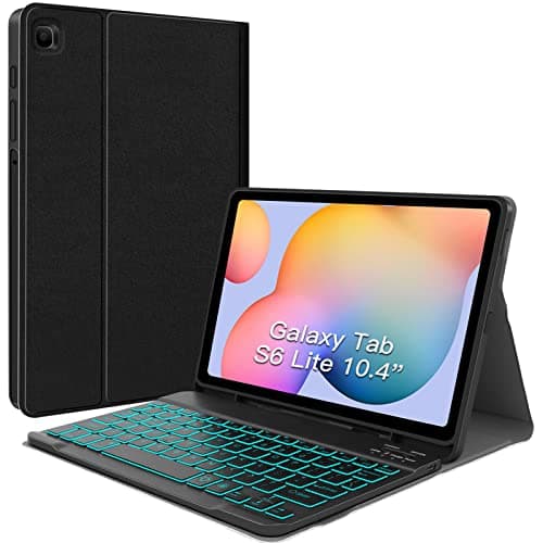 Image of JUQITECH Backlit Keyboard Case for Samsung Galaxy Tab S6 Lite 10.4" 2024/2022/2020, SM-P620/P625/P610/P613/P615/P619 Tablet Soft Cover Case with Detachable Wireless Keyboard S Pen Holder, UK Layout
