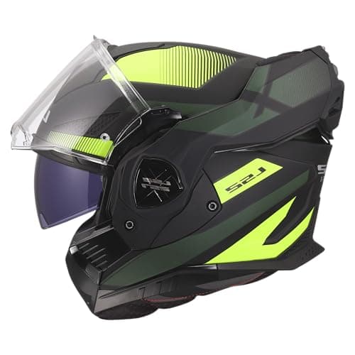 Image of LS2 FF901 Advant X Modular Motorcycle Helmet. 180° Flip Front Dual Visor Full Face Motorbike Helmet. ECE 22.06 Certified - NOVA - Matt Black Yellow - XS