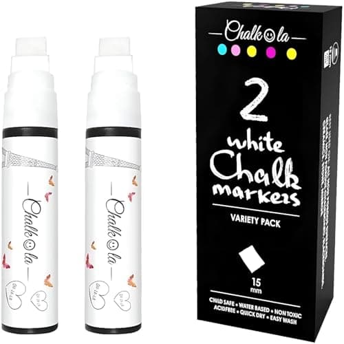 Image of White Jumbo Chalk Pens - 15mm Window Markers | Pack of 2 White pens - Use on Cars, Chalkboard, Whiteboard, Blackboard, Glass, Bistro | Loved by Teachers, Artists, Businesses