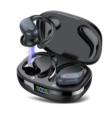 Image of CASCHO Wireless Earbuds, 60Hrs Playtime Bluetooth Earphones, Bluetooth Headphones 5.3, Deep Bass Stereo HD Mic, In-Ear IP7 Waterproof Earphones with Earhooks, USB-C, for Sport iOS/Android Black