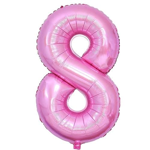Image of Number 8 Balloon Pink Numbers Balloons 8 Birthday Party Foil Balloon 8 Decoration Support Helium-40inch