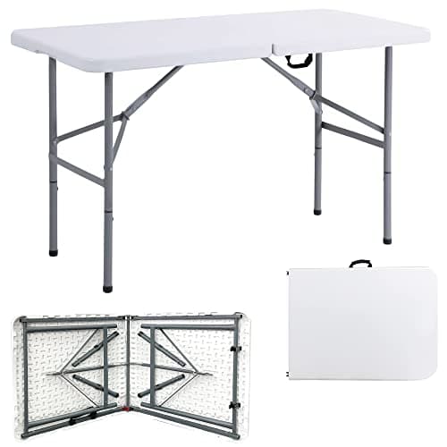 Image of Crystals 4 Feet Folding Trestle Table Heavy Duty with Locking System Multi Purpose Indoor Outdoor Picnic BBQ Party - White