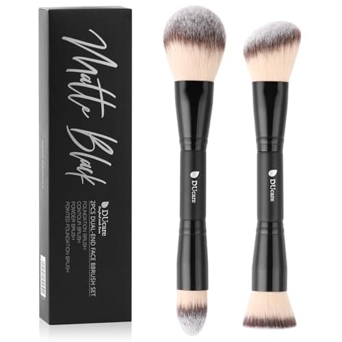 Image of DUcare 2Pcs Duo End Foundation Contour Powder and Buffer Bronzer Brush Double Makeup Brushes Set Black