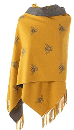 Image of World of Shawls WINTER WARMER Reversible Thick Long Bumble Bee Print Fashion Scarf Blanket Wrap (Mustard/Grey)
