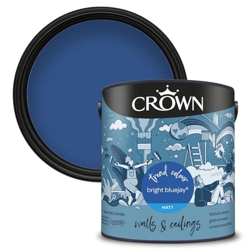 Image of Crown Bright Bluejay - Matt Emulsion Paint - Water Based, Quick Dry - Royal Blue Paint for Walls & Ceilings - 2.5L