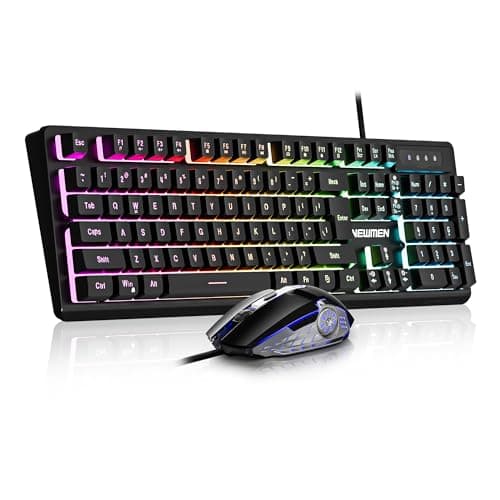 Image of NEWMEN GM104 Gaming Keyboard and Mouse Set,Wired RGB Backlit 104 Keys Mechanical Feel Full Size Ergonomic USB Computer Keyboard,QWERTY Layout,LED Light Up Gaming Mouse,for Laptop/PC/Win/Mac,Black