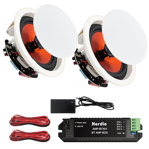 Image of Herdio 8 Inch Bluetooth Ceiling Speakers Max Power 480 Watts 2 Way Flush Mount in Wall Speaker Great for Bathroom, Kitchen,Living Room,Office(1 Pair)