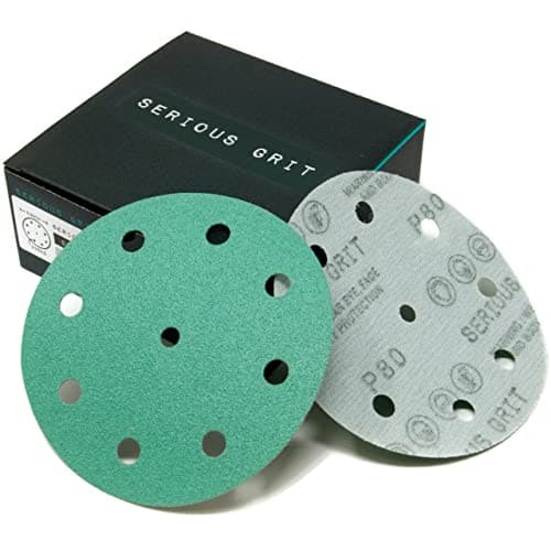 Image of Serious Grit - 125mm 9-Hole P80 Grit Sanding Discs - Hook & Loop Sandpaper - Fits Festool ETS/ROTEX 125 Sanders - 50 Pack Box